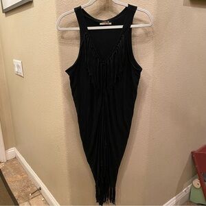 LA ROK LUXE Women Black Sleeveless Fringe Dress Size S/M